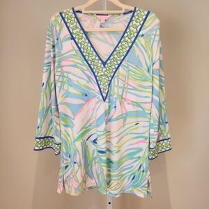 Lilly Pulitzer Port Salute Tunic Sky Blue Sz Small V-Neck Split Hem Pastel